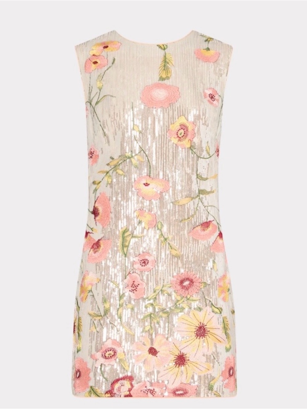 milly ivette floral sleeveless sequin mini shift dress in silver, women’s 4, NEW